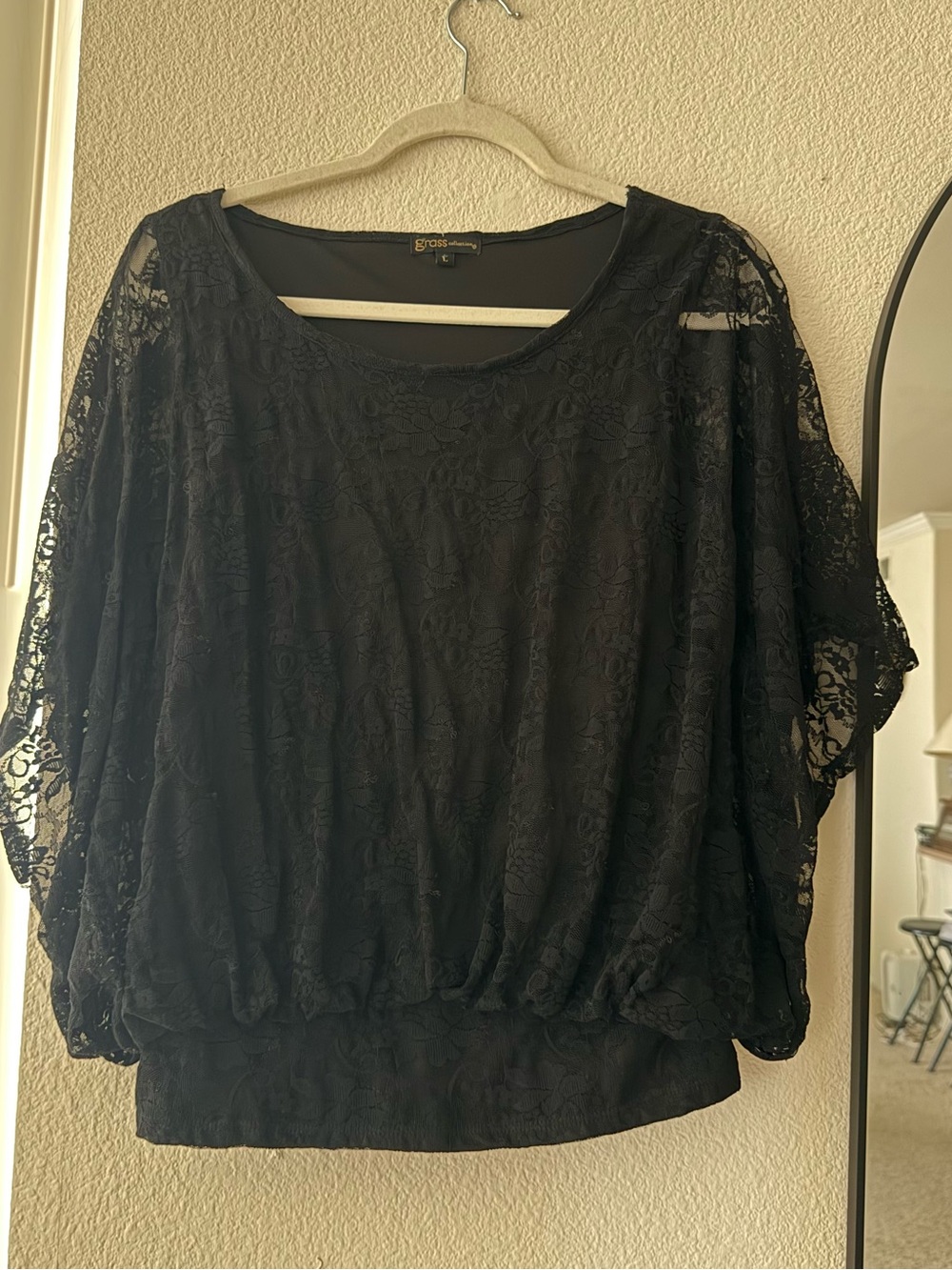 Witch grass collection Black Lace Overlay Blouse top L practical magic